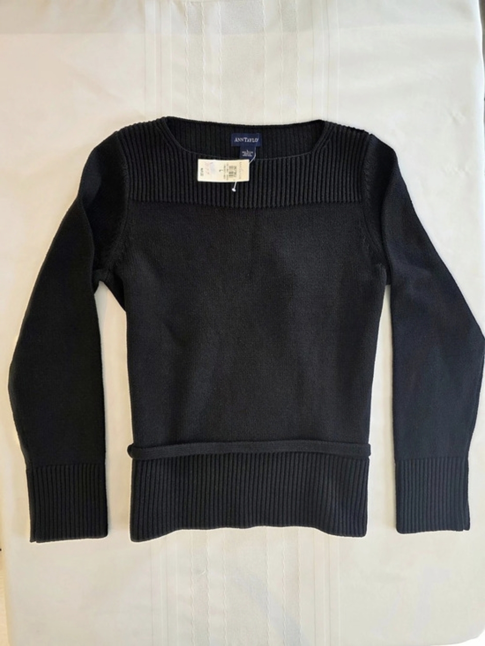 Ann Taylor 100% Cotton Ribbed Sweater in Black Size Large New With Tags L